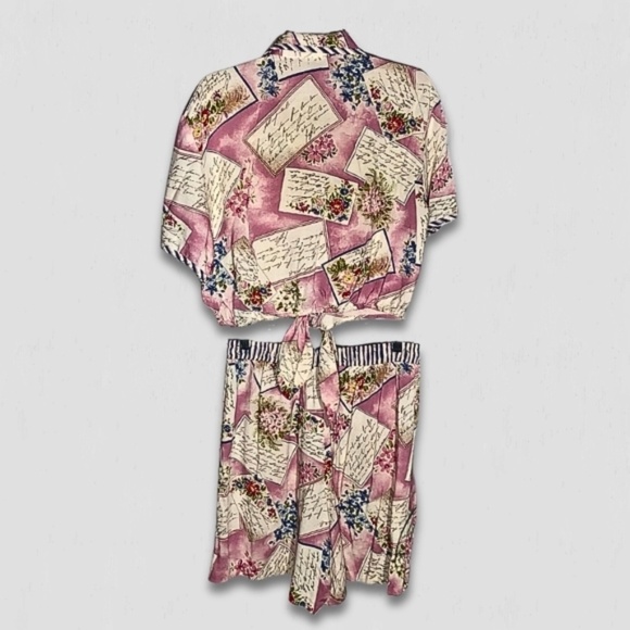 Vintage Kathie Lee Floral Rayon Blouse and Shorts Set Pink Large - Picture 3 of 14